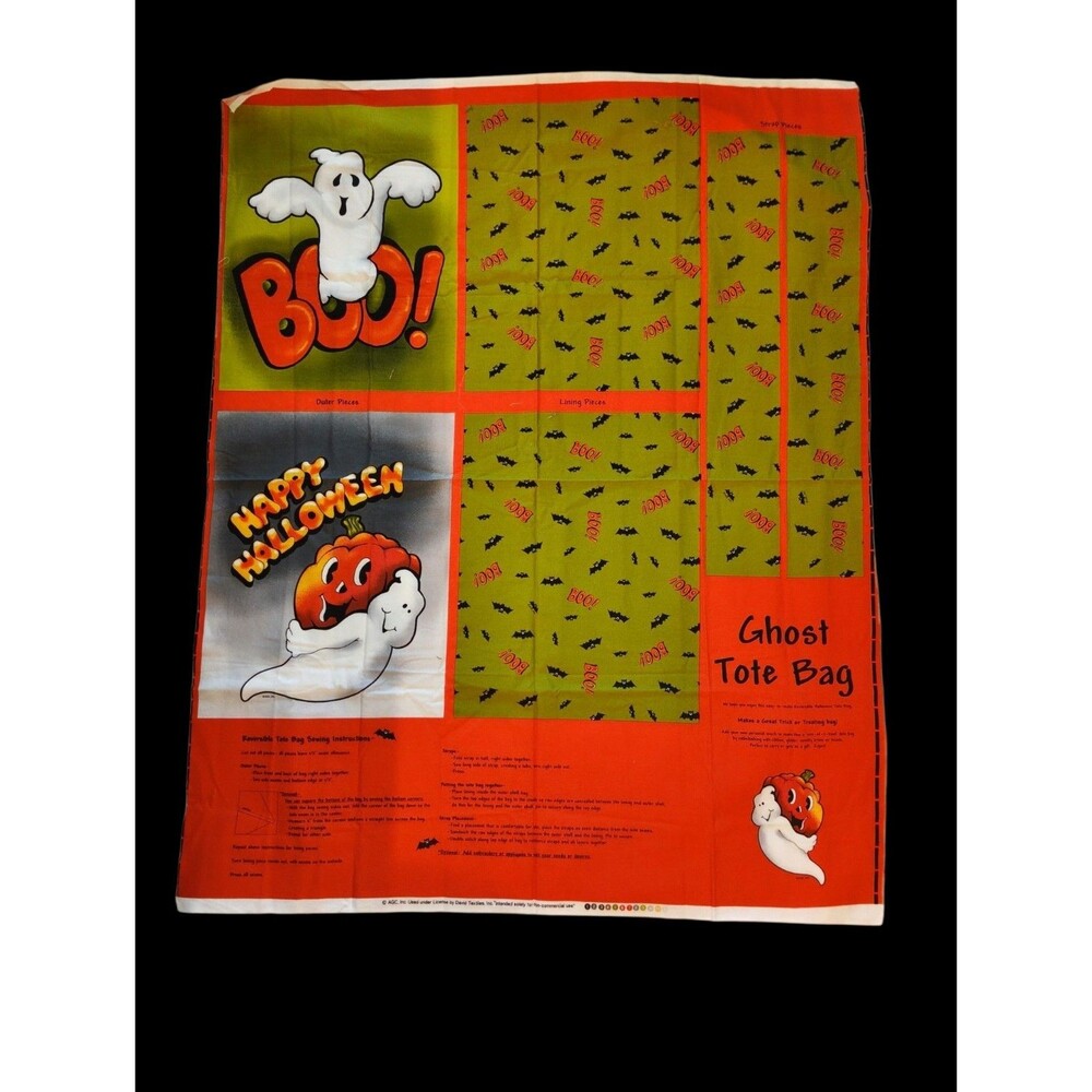 Trick Or Treat Bag Fabric Panel Reversible Cute Ghost Boo Halloween Sewing panel